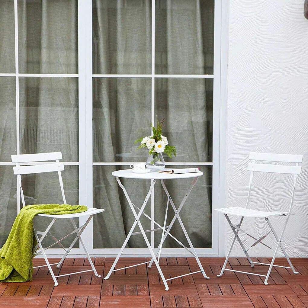 Set da bistrot pieghevole in metallo da 3 pezzi, resistente agli agenti atmosferici, per esterni/interni, patio, cortile e giardino