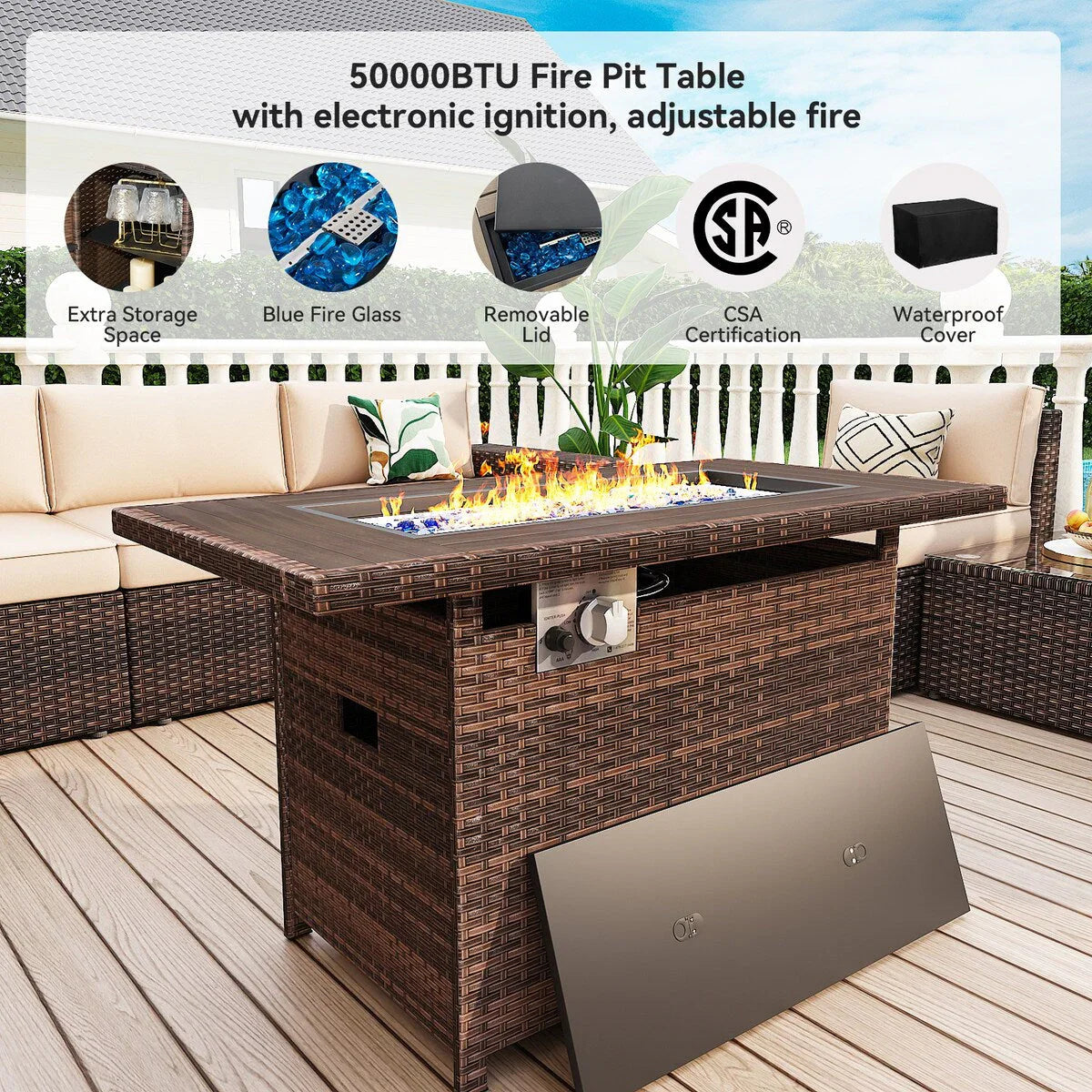 Set di mobili da patio da 13 pezzi con tavolo per braciere 44Fire