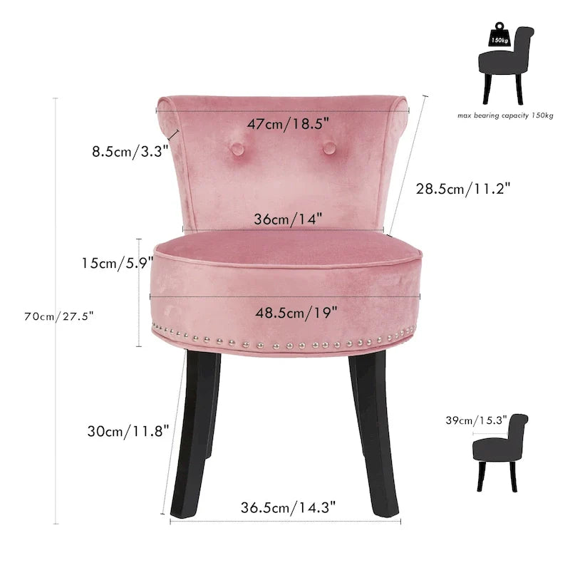 Sgabello per toeletta in legno massello, altezza 27.5 - 27.5 H X 19 W X 11.8 D