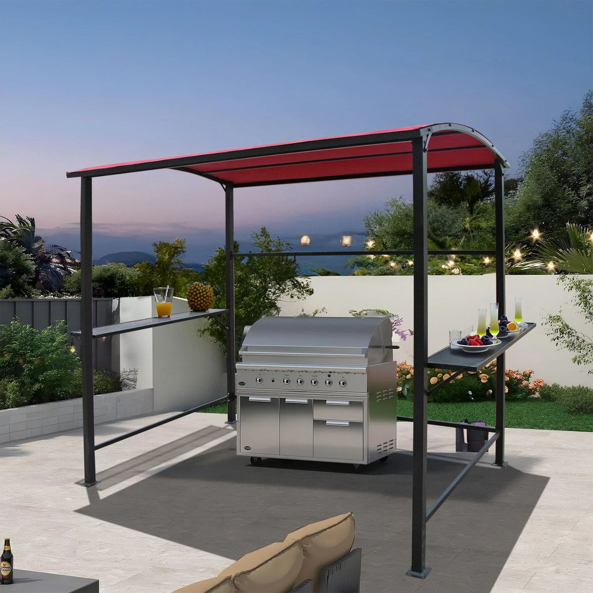 Gazebo da esterno per barbecue con struttura in acciaio da 5 x 8 piedi, copertura e riparo per griglia