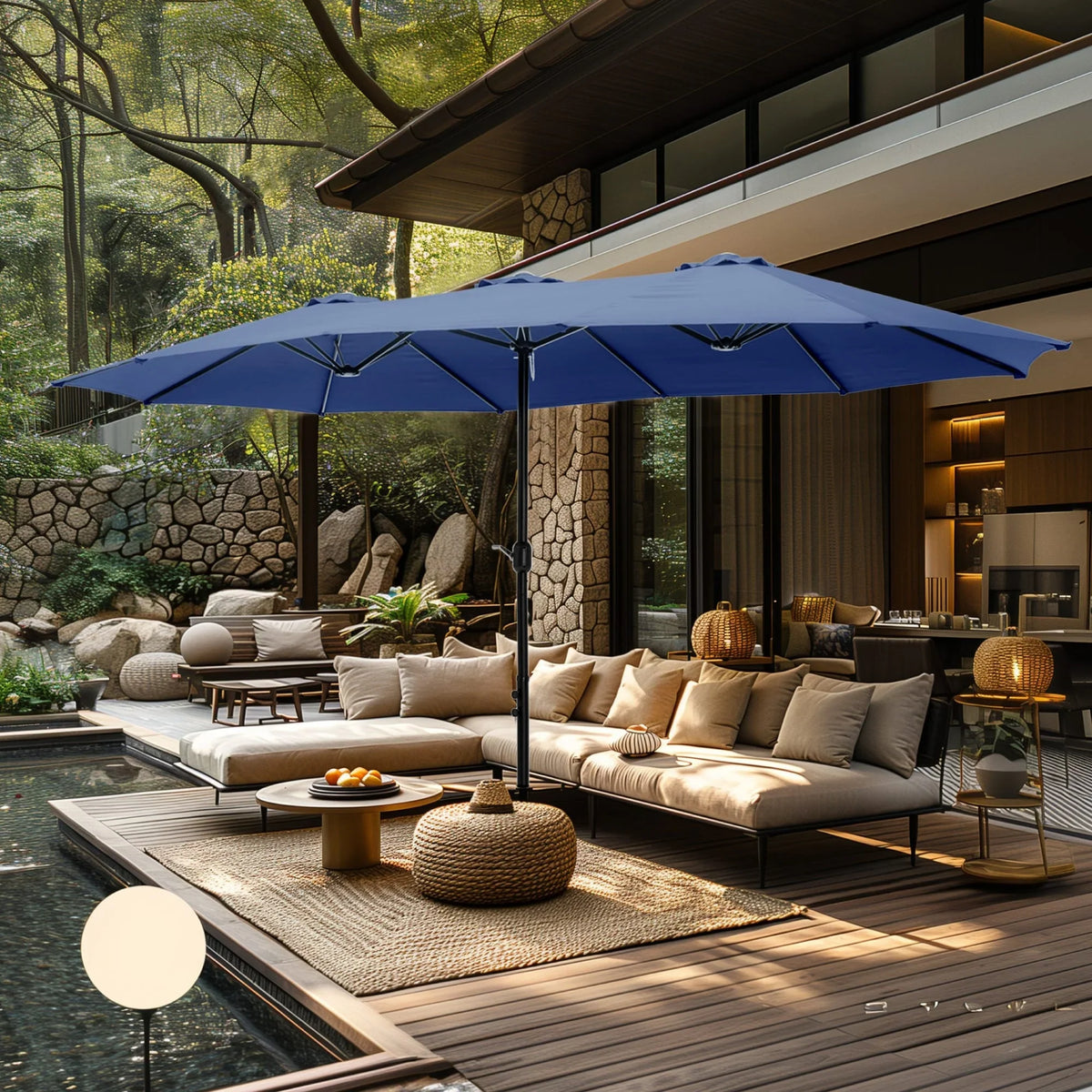 Ombrellone doppio extra large MAISON ARTS da 15 piedi per patio, con base inclusa