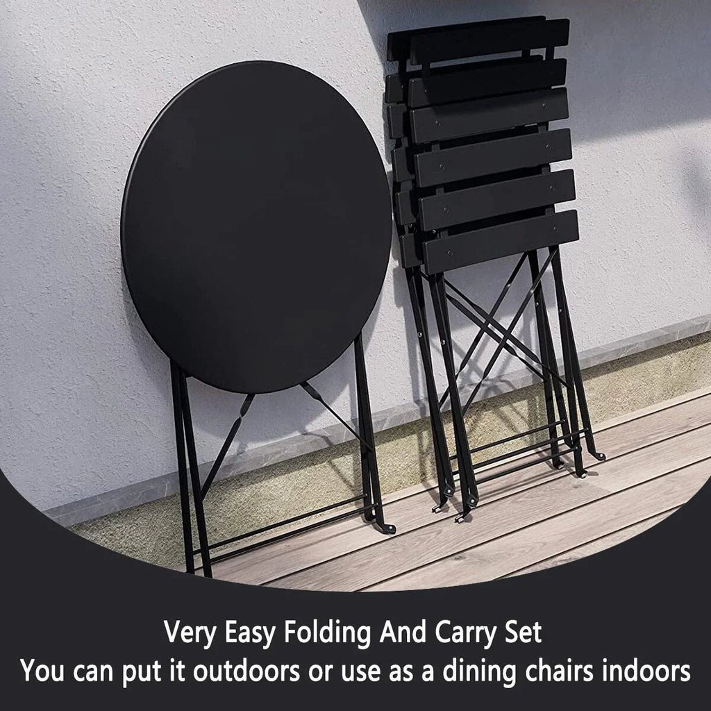3-teiliges klappbares Bistro-Set aus Metall, wetterbeständiges Outdoor-/Indoor-Sitzset für Terrasse, Hof und Garten