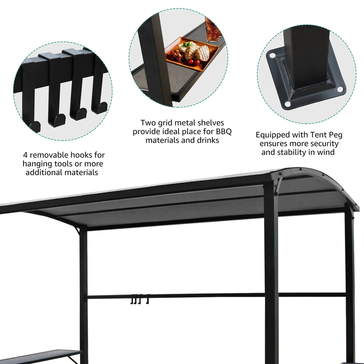 Gazebo da esterno per barbecue con struttura in acciaio da 5 x 8 piedi, copertura e riparo per griglia