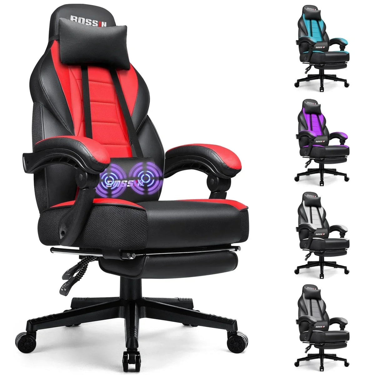 Sedia da gaming BOSSIN in stile racing, portata 300 lbs, sedia da gaming per persone alte e robuste, con schienale alto