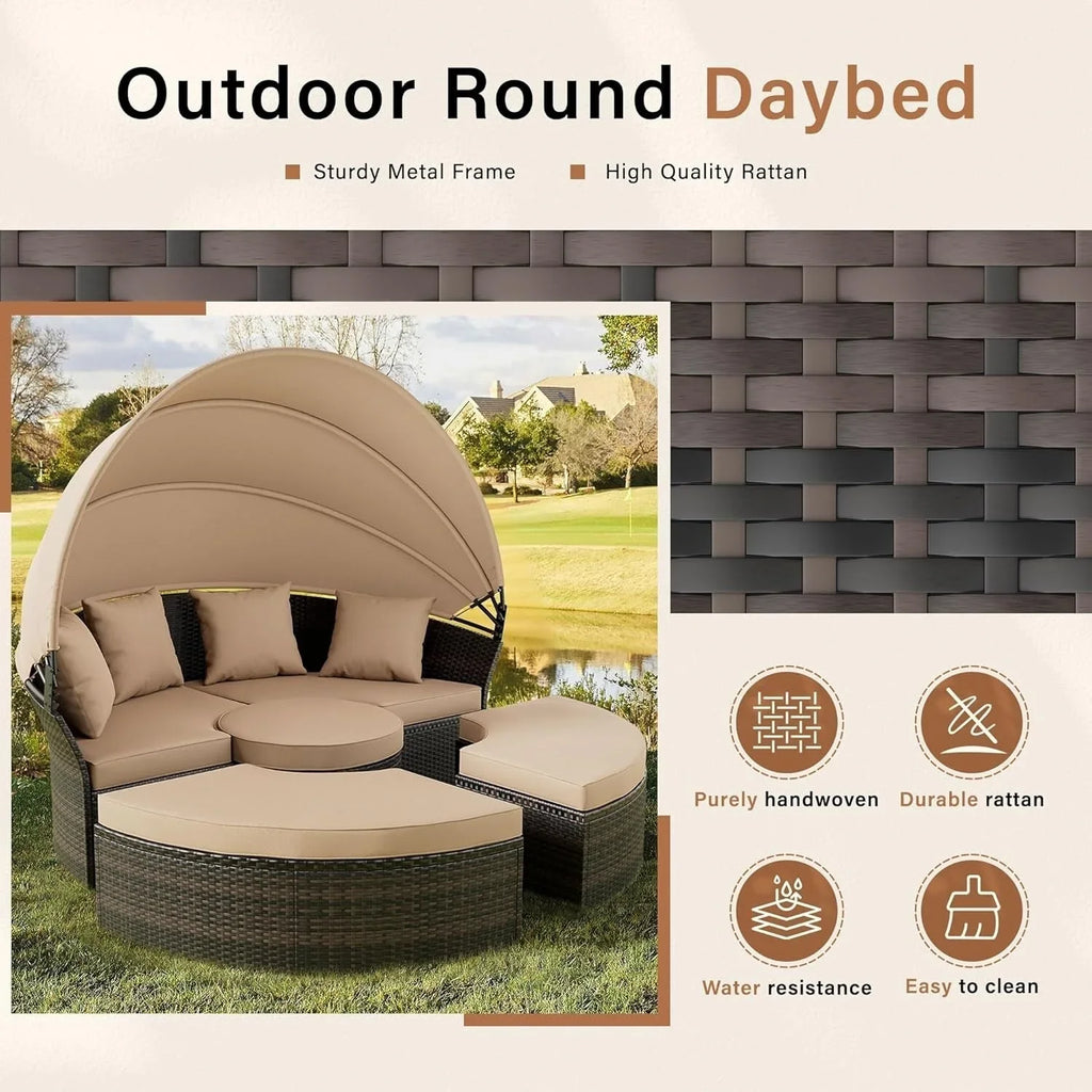 Nuon 4-/5-teiliges Outdoor-Lounge-Set für die Terrasse, Rattan-Tagesbett-Set mit Baldachin von Havenside Home