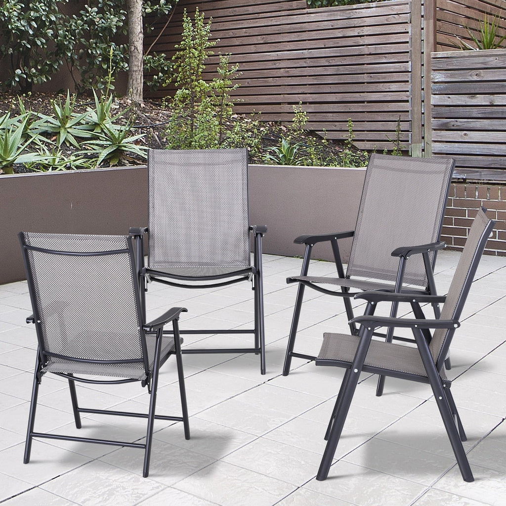 Outsunny 4-teiliges faltbares Gartenstuhl-Set mit schlichtem und stilvollem Design, bequem für Terrasse, Garten, Hof und unterwegs