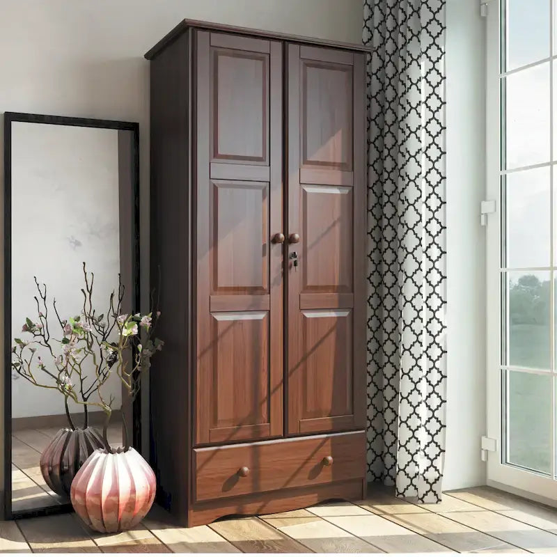 Flexibler Kleiderschrank aus 100 % Massivholz mit Metall- oder Holzknöpfen