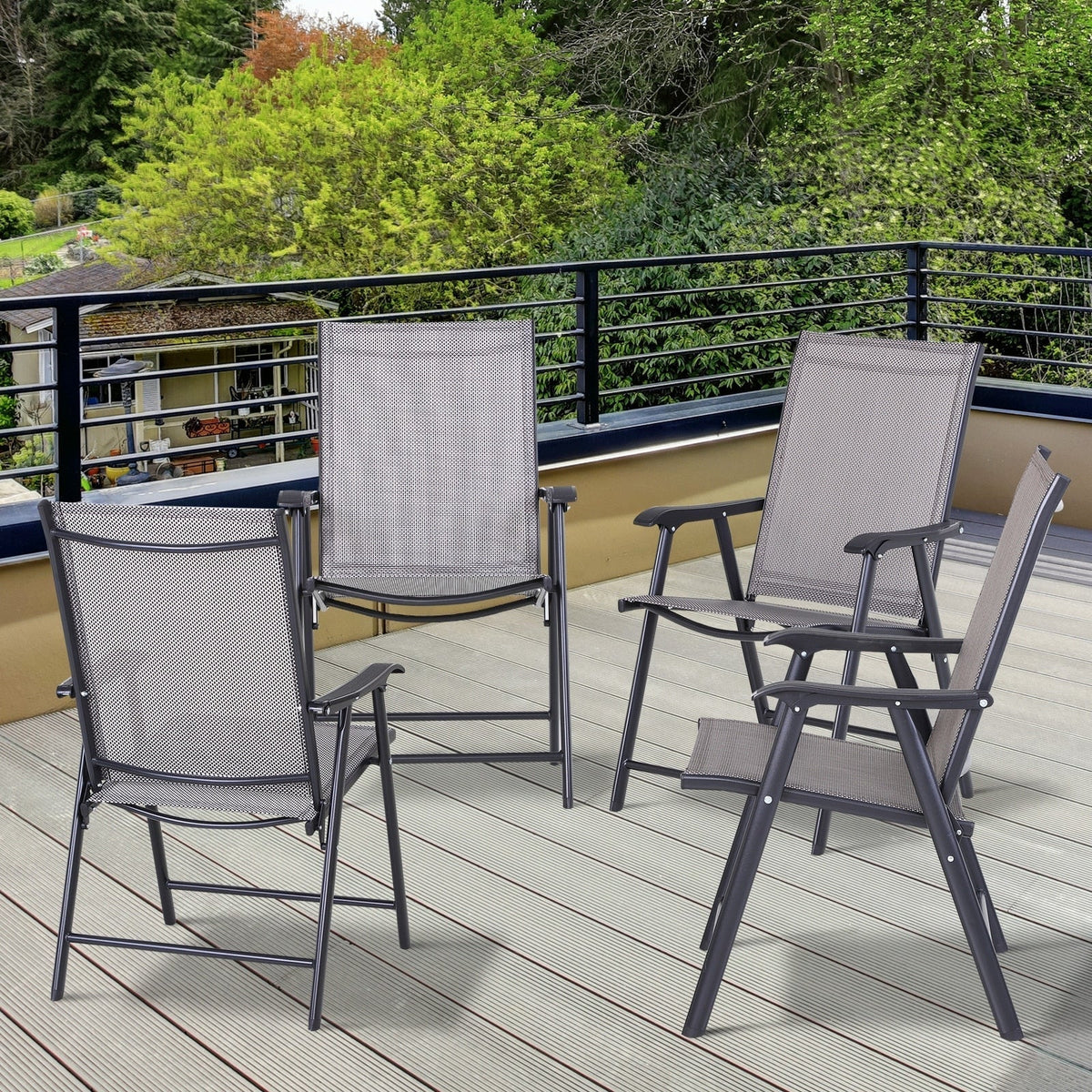 Set di 4 sedie pieghevoli da patio Outsunny dal design semplice ed elegante, comode per terrazza, giardino, cortile e viaggi