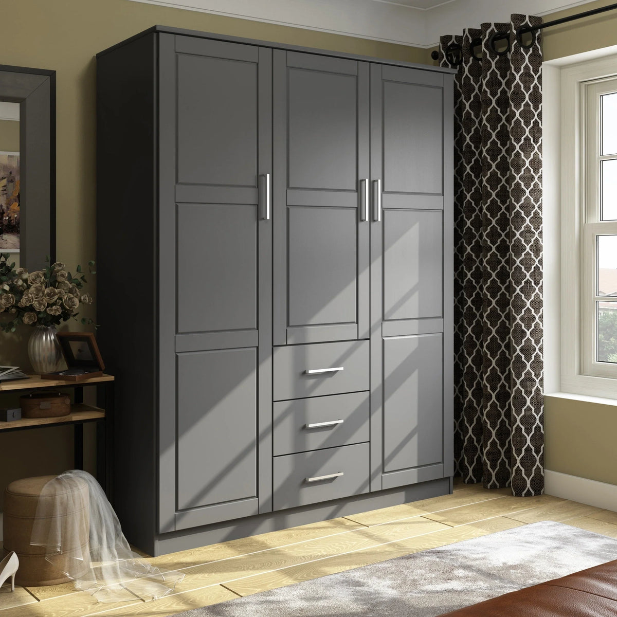 Armadio guardaroba a 3 ante Cosmo Palace Imports in legno massello al 100%, con ante in legno massello o a specchio