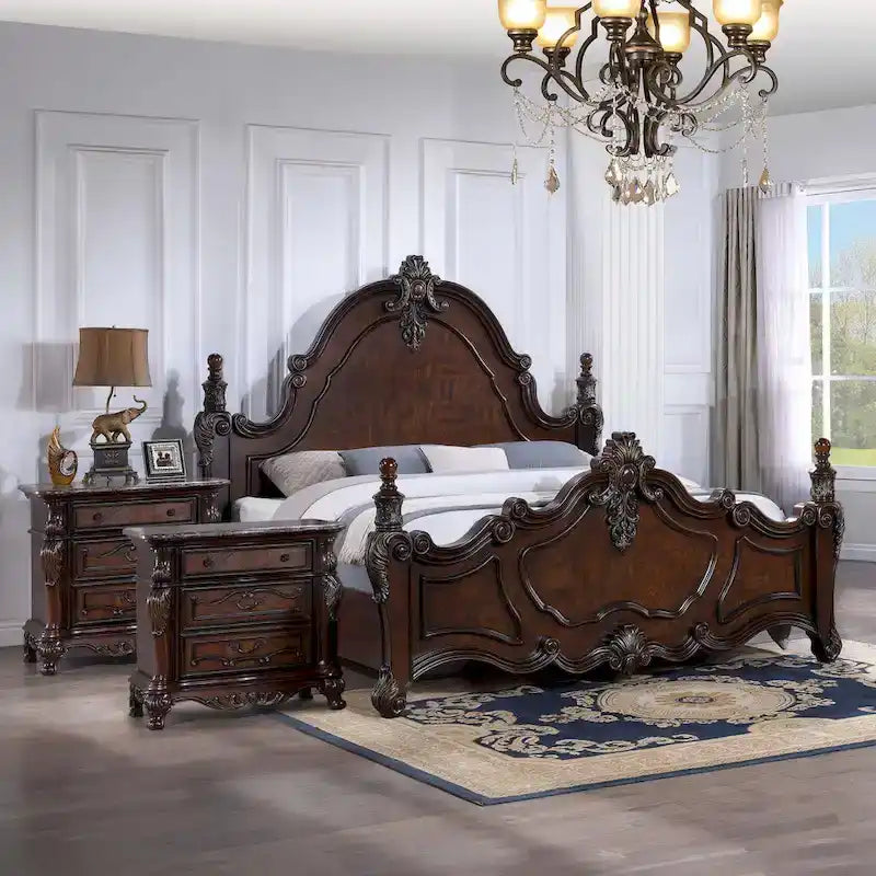 Furniture of America Eugene traditionelles 3-teiliges Schlafzimmer-Set aus dunklem Kirschholz mit Paneelen