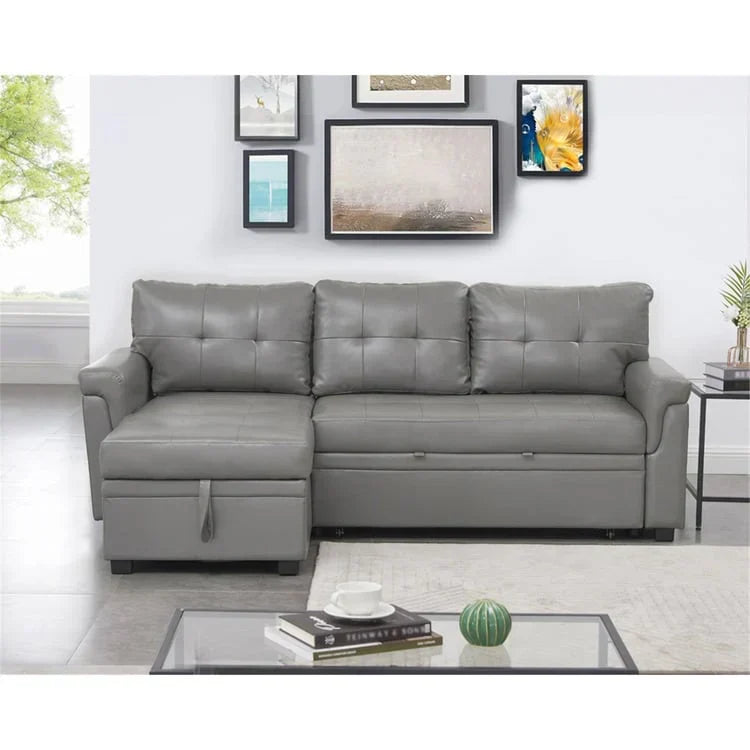 Sufan sezzjonali konvertibbli u riversibbli b’sodda li tinġibed ’il barra, chaise b’ħażna moħbija u saqajn durabbli