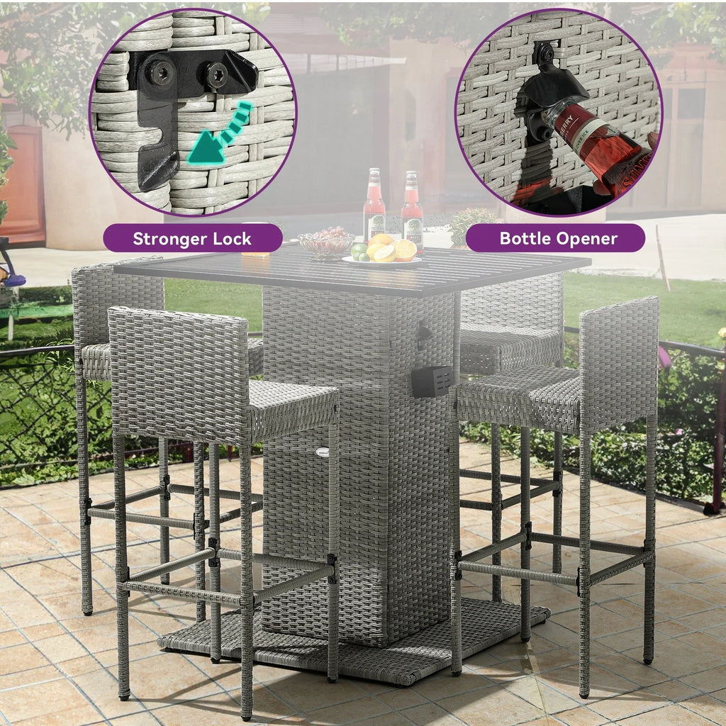 Set da bar da esterno in vimini Moasis da 5 pezzi - 5 PZ