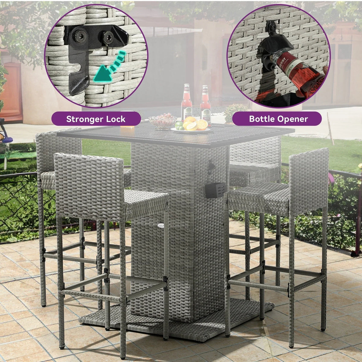 Set da bar da esterno in vimini Moasis da 5 pezzi - 5 PZ