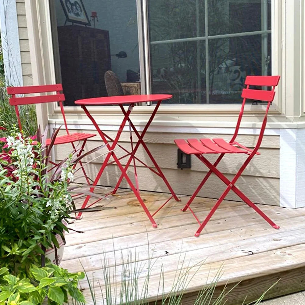 3-teiliges klappbares Bistro-Set aus Metall, wetterbeständiges Outdoor-/Indoor-Sitzset für Terrasse, Hof und Garten