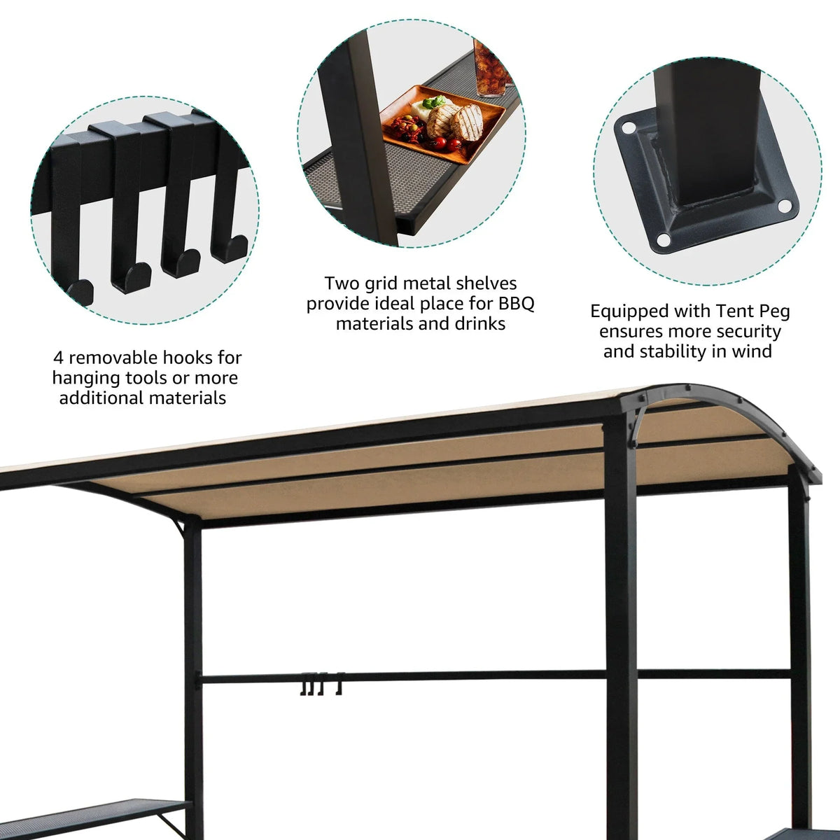 Gazebo da esterno per barbecue con struttura in acciaio da 5 x 8 piedi, copertura e riparo per griglia