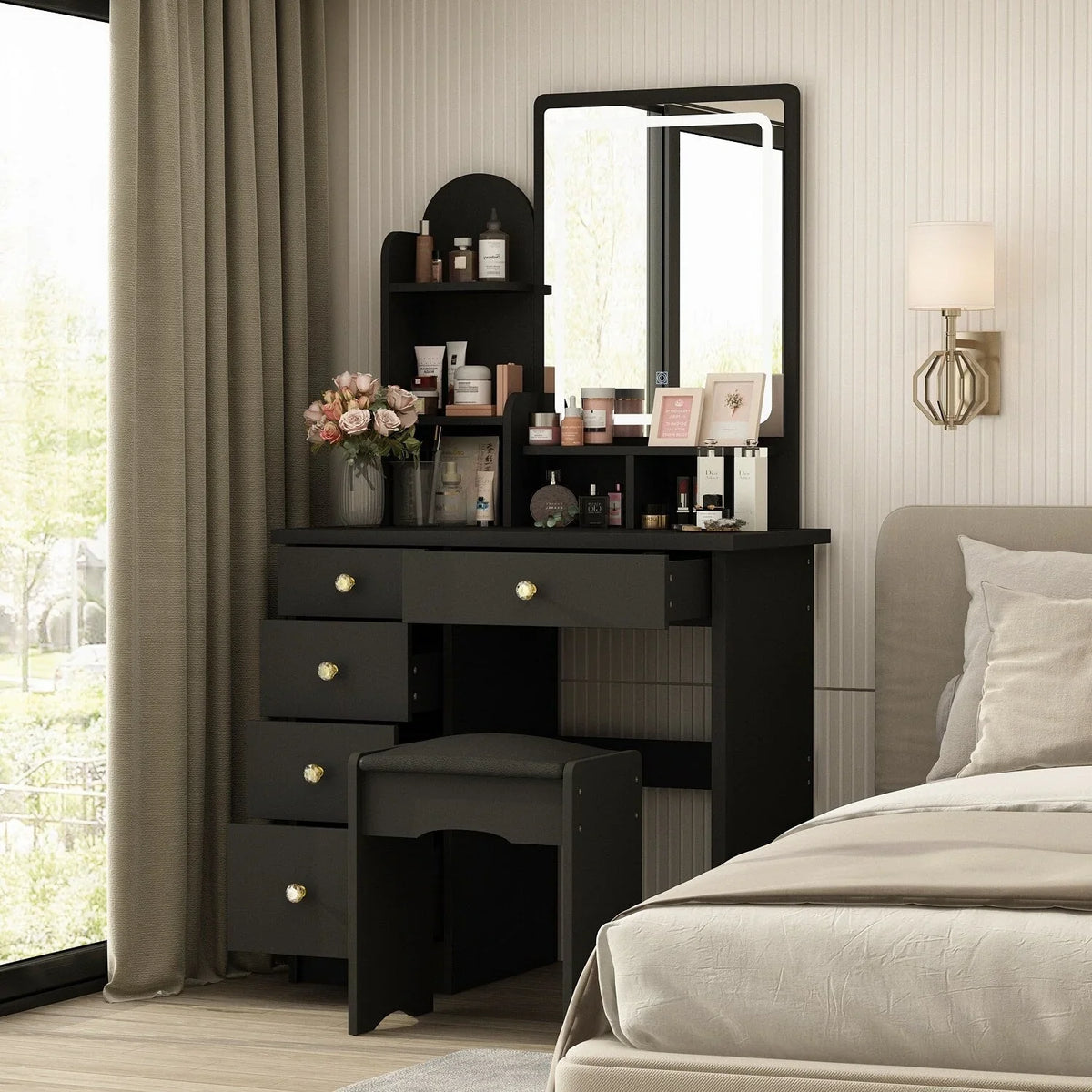 Set da toeletta con tavolo, luce LED, specchio e sgabello