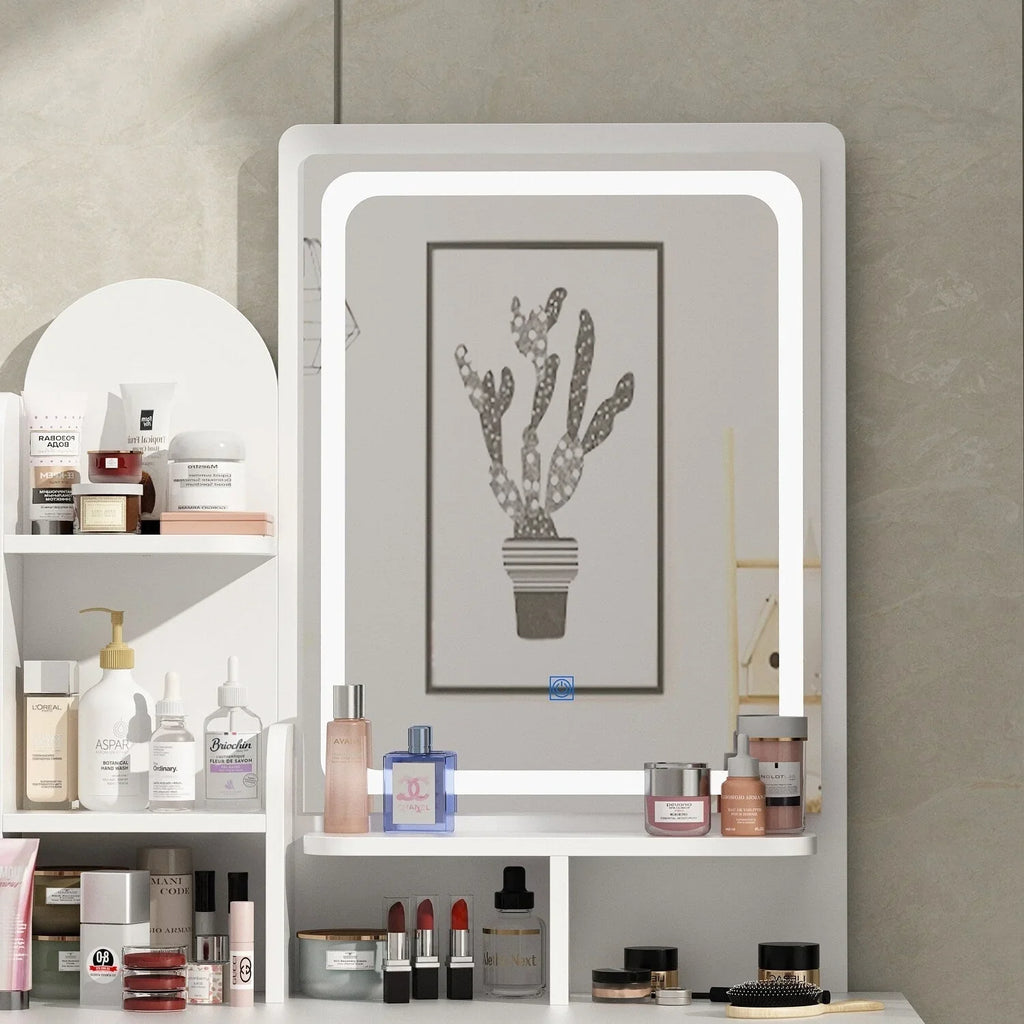Make-uptafelset met ledverlichting, spiegel en kruk