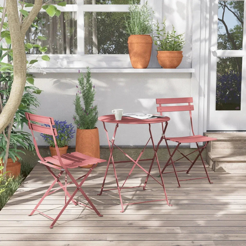 3-teiliges klappbares Bistro-Set aus Metall, wetterbeständiges Outdoor-/Indoor-Sitzset für Terrasse, Hof und Garten