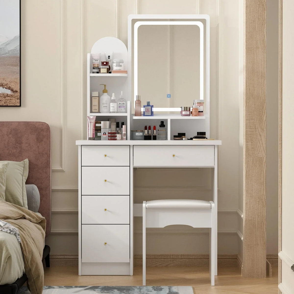 Set da toeletta con tavolo, luce LED, specchio e sgabello