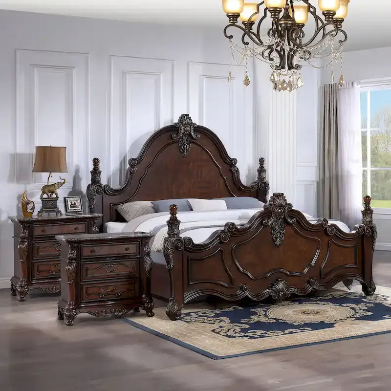 Furniture of America Eugene traditionelles 3-teiliges Schlafzimmer-Set aus dunklem Kirschholz mit Paneelen