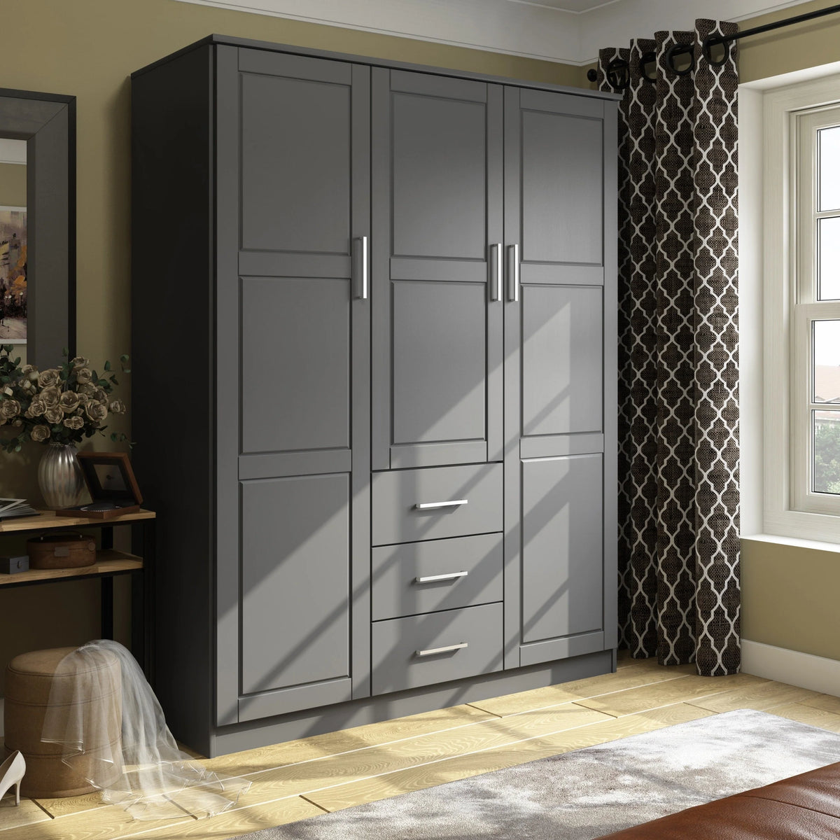 Armadio guardaroba a 3 ante Cosmo Palace Imports in legno massello al 100%, con ante in legno massello o a specchio