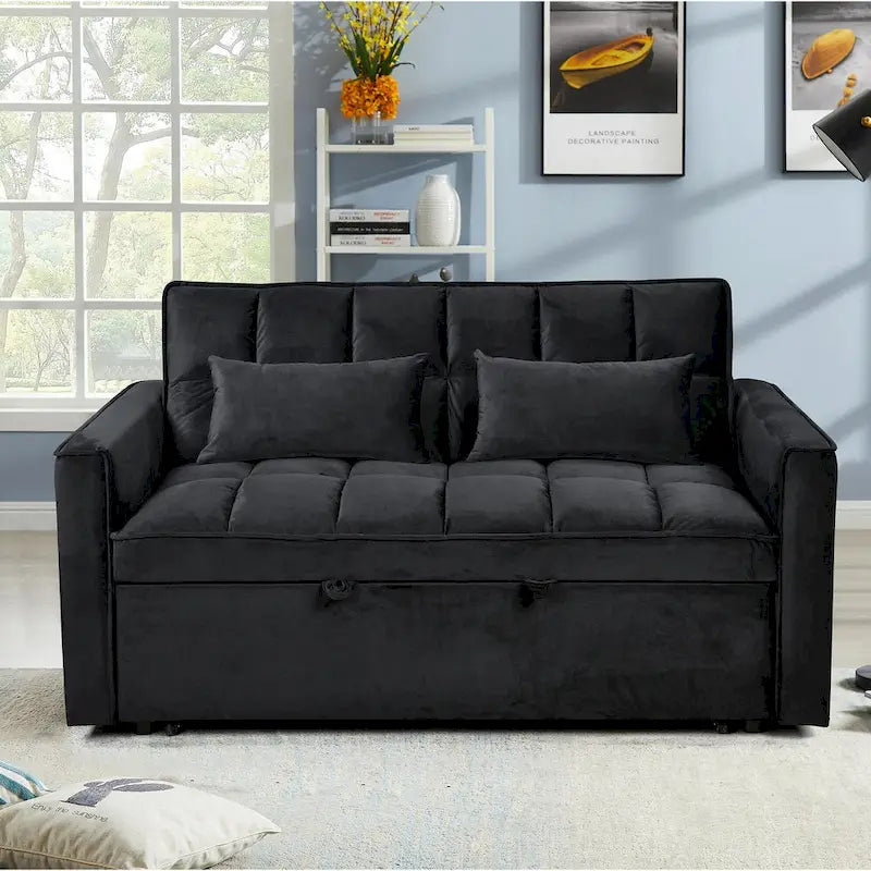 Moderne fluwelen tweezitsfuton met verstelbare rugleuning en zakken, geschikt voor 2 personen ??Donkergrijs / lichtgrijs / blauw / zwart