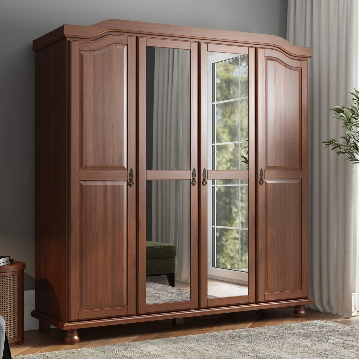 Armadio guardaroba a 4 ante Palace Imports Kyle in legno massello al 100% con ante in legno massello o a specchio