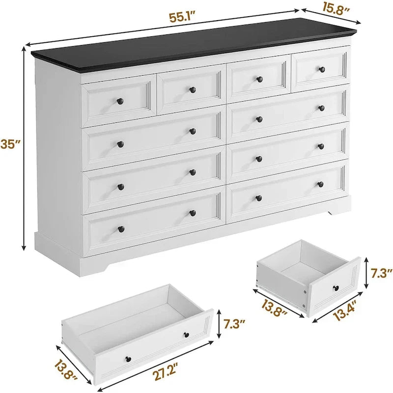 Cassettiera in legno a 10 cassetti grandi, 55 cassetti e cassettiera