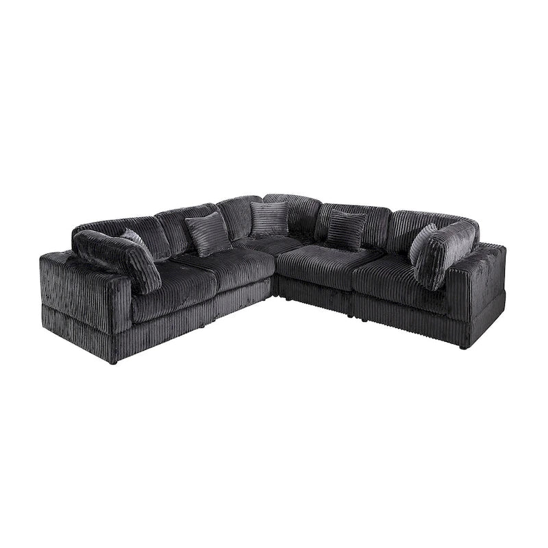 Übergroßes 6-teiliges, mit Cord bezogenes L-förmiges modulares Ecksofa, DIY-Kombination