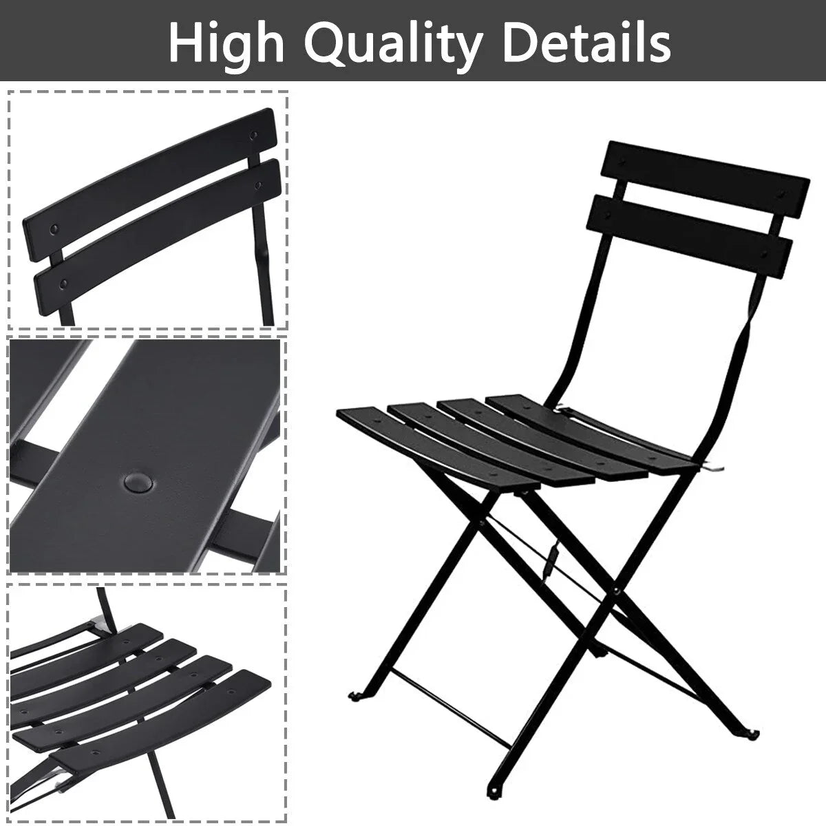 3-teiliges klappbares Bistro-Set aus Metall, wetterbeständiges Outdoor-/Indoor-Sitzset für Terrasse, Hof und Garten