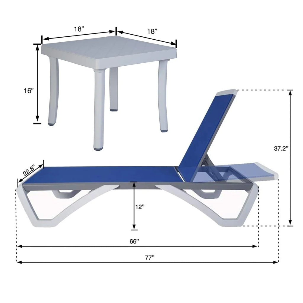 Chaise lounge Kozyard Alan għall-patio, bilqiegħda u mimduda, aġġustabbli, magħmula kompletament mill-aluminju u b’saqajn tar-reżina tal-polipropilen