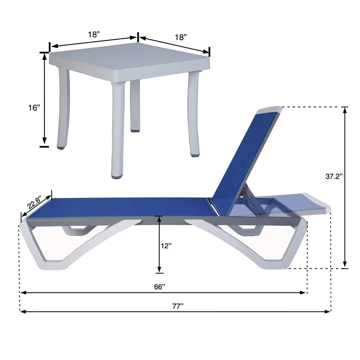 Chaise lounge Kozyard Alan għall-patio, bilqiegħda u mimduda, aġġustabbli, magħmula kompletament mill-aluminju u b’saqajn tar-reżina tal-polipropilen