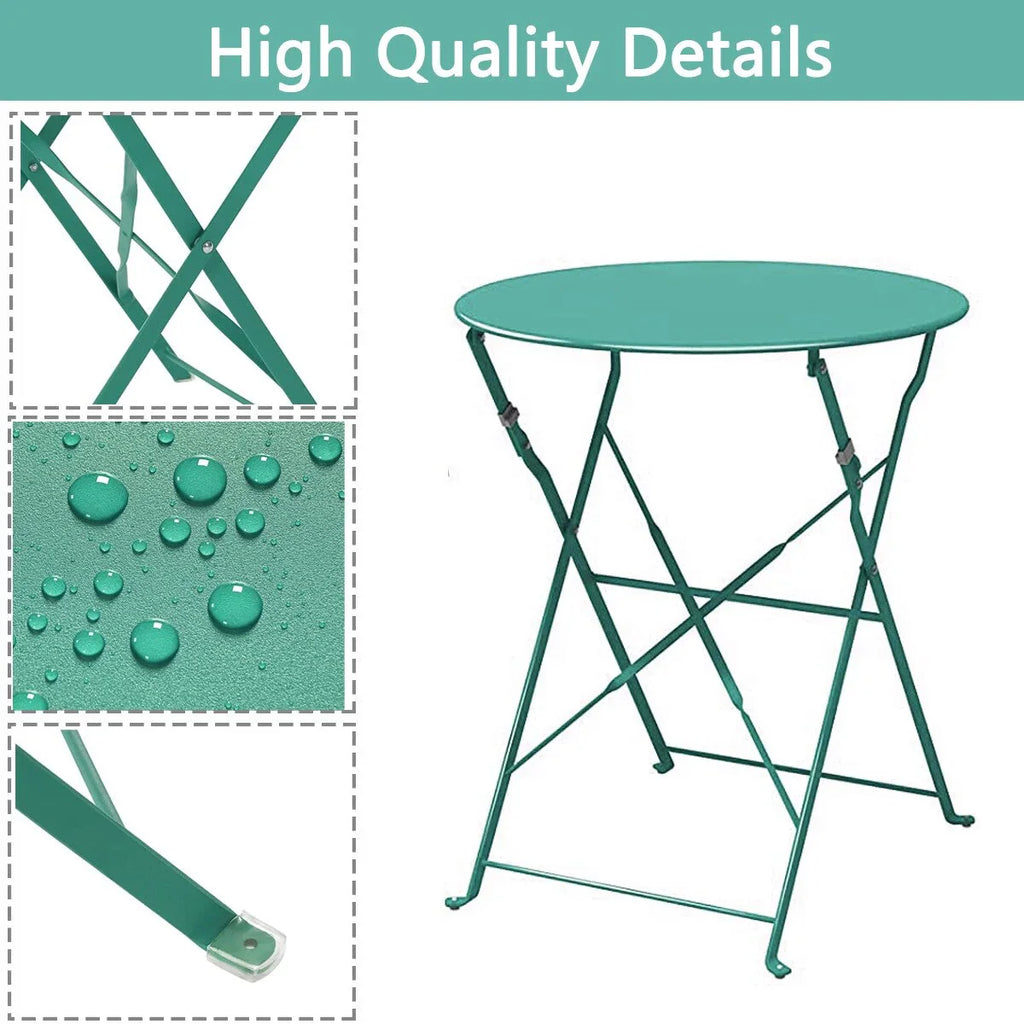 3-teiliges klappbares Bistro-Set aus Metall, wetterbeständiges Outdoor-/Indoor-Sitzset für Terrasse, Hof und Garten