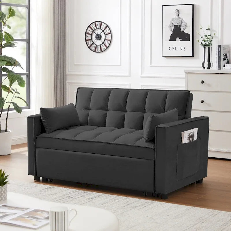 3-in-1-Cabrio-Samtsofa mit ausziehbarem Bett und verstellbarer Rückenlehne