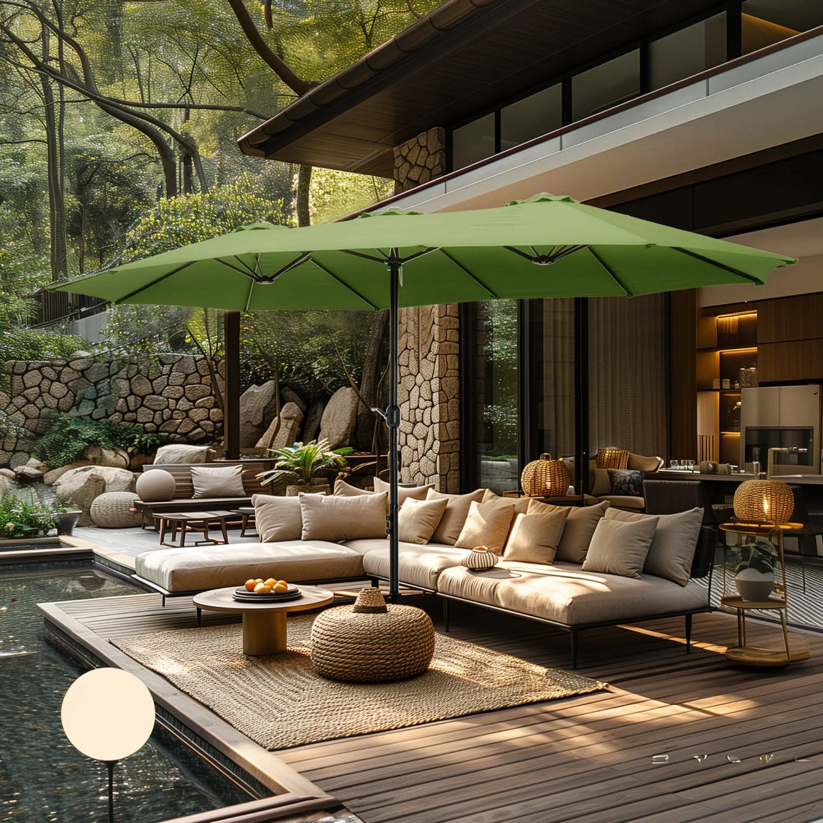 Ombrellone doppio extra large MAISON ARTS da 15 piedi per patio, con base inclusa