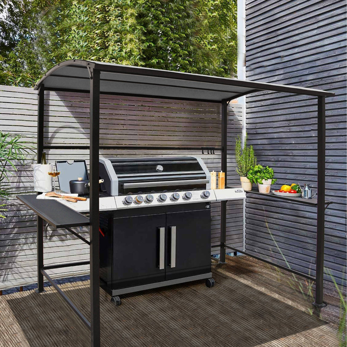 Gazebo da esterno per barbecue con struttura in acciaio da 5 x 8 piedi, copertura e riparo per griglia