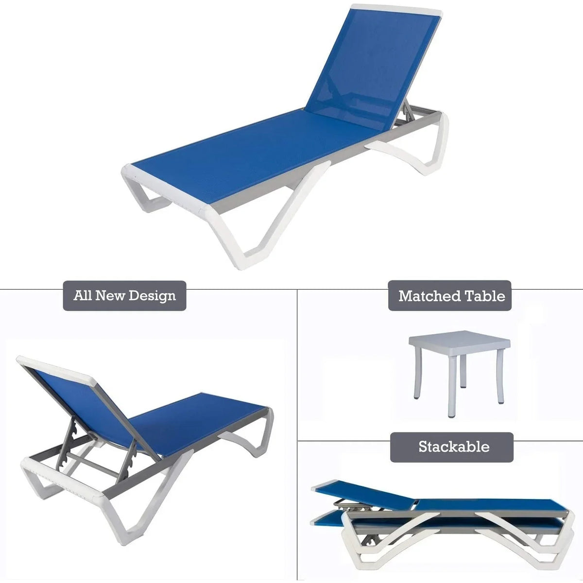 Chaise lounge Kozyard Alan għall-patio, bilqiegħda u mimduda, aġġustabbli, magħmula kompletament mill-aluminju u b’saqajn tar-reżina tal-polipropilen