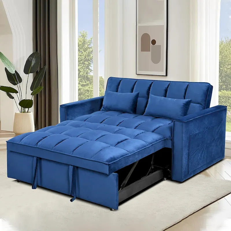 Divanetto futon moderno in velluto con schienale reclinabile e tasche, per 2 persone ??Grigio scuro / Grigio chiaro / Blu / Nero