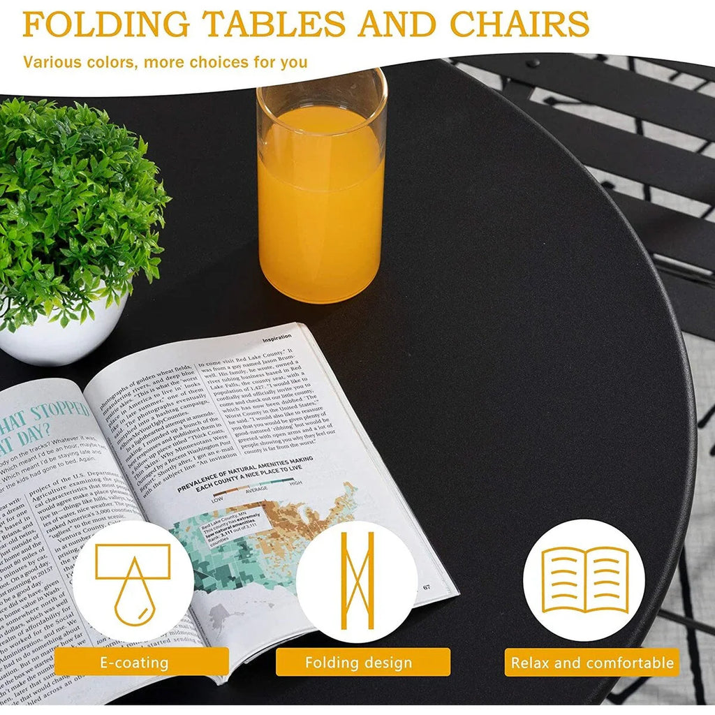 3-teiliges klappbares Bistro-Set aus Metall, wetterbeständiges Outdoor-/Indoor-Sitzset für Terrasse, Hof und Garten