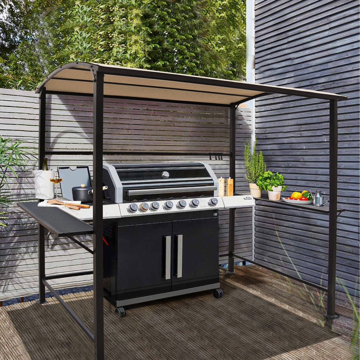 Gazebo da esterno per barbecue con struttura in acciaio da 5 x 8 piedi, copertura e riparo per griglia