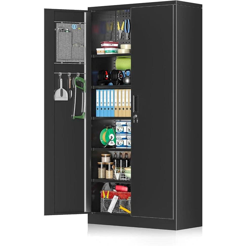 Armadio contenitore da garage alto 71 pollici con scaffalatura, dispensa da cucina e armadietto con ripiani regolabili per ufficio, garage, casa e dispensa