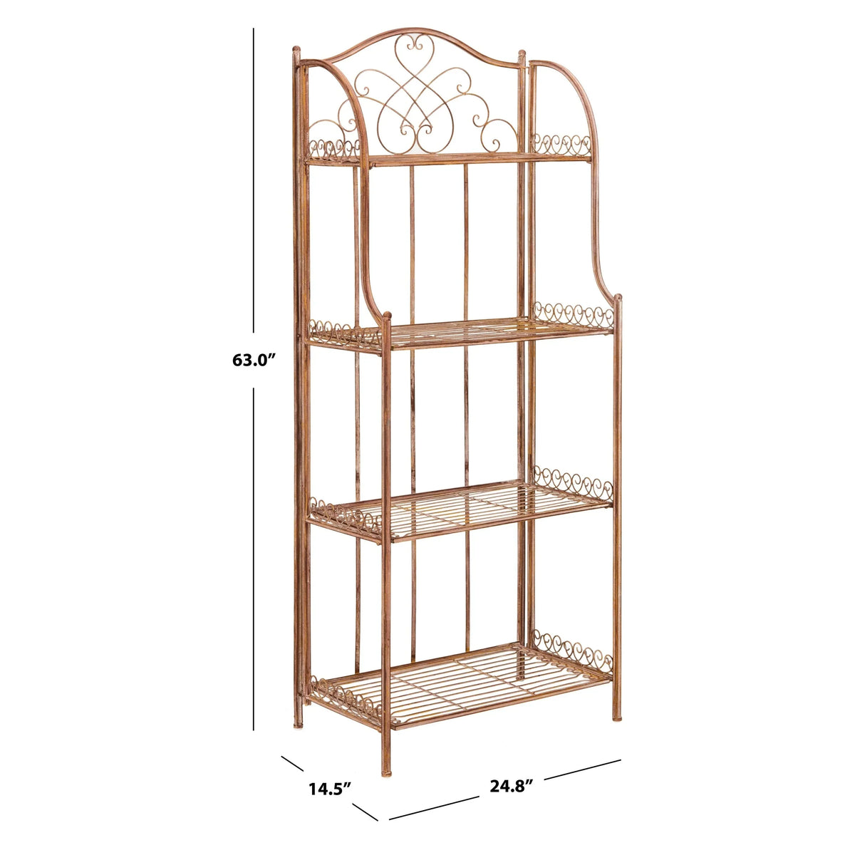 SAFAVIEH Bryn viktorianisches schmiedeeisernes Bäckerregal für den Außenbereich mit 4 Ebenen - 25 In. B x 15 In. T x 63 In. H - 25B x 15T x 63H