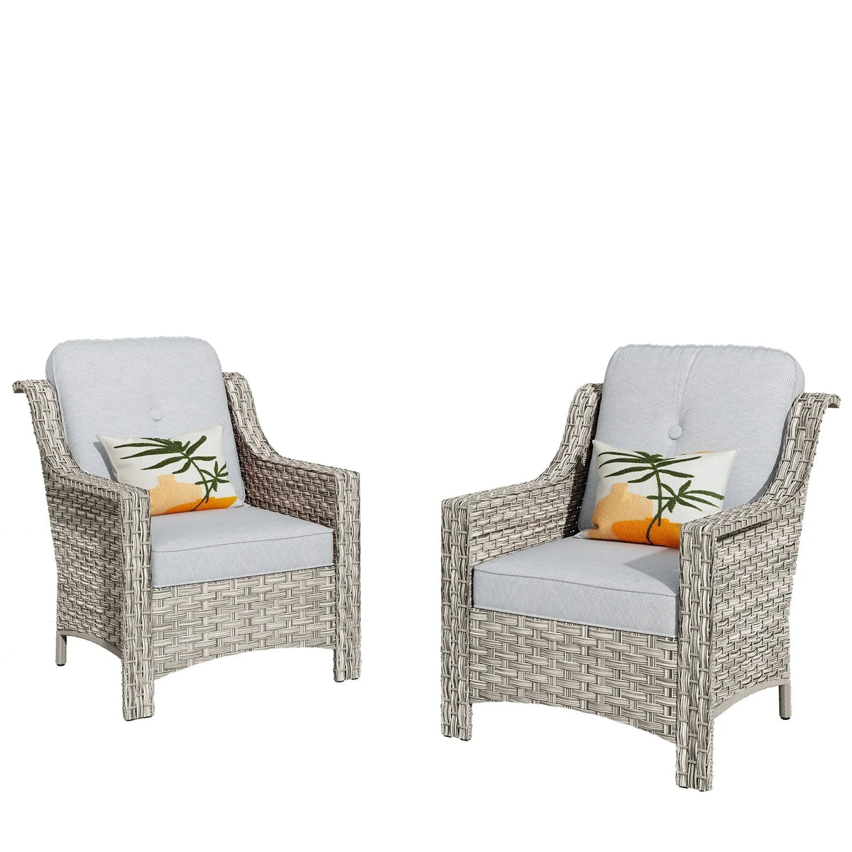 HOOOWOOO 2-teiliges Gartenstuhl-Set aus Korbgeflecht und Rattan mit hoher Rückenlehne