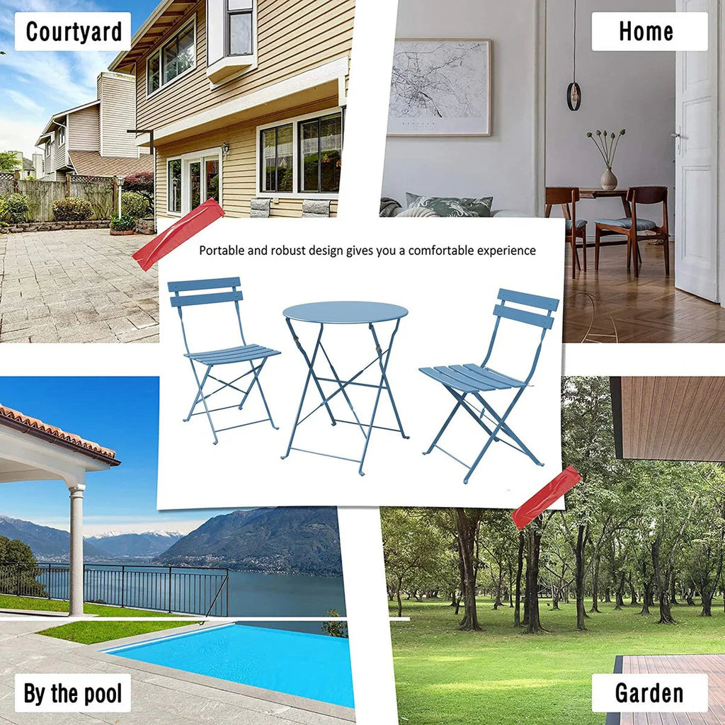 3-teiliges klappbares Bistro-Set aus Metall, wetterbeständiges Outdoor-/Indoor-Sitzset für Terrasse, Hof und Garten