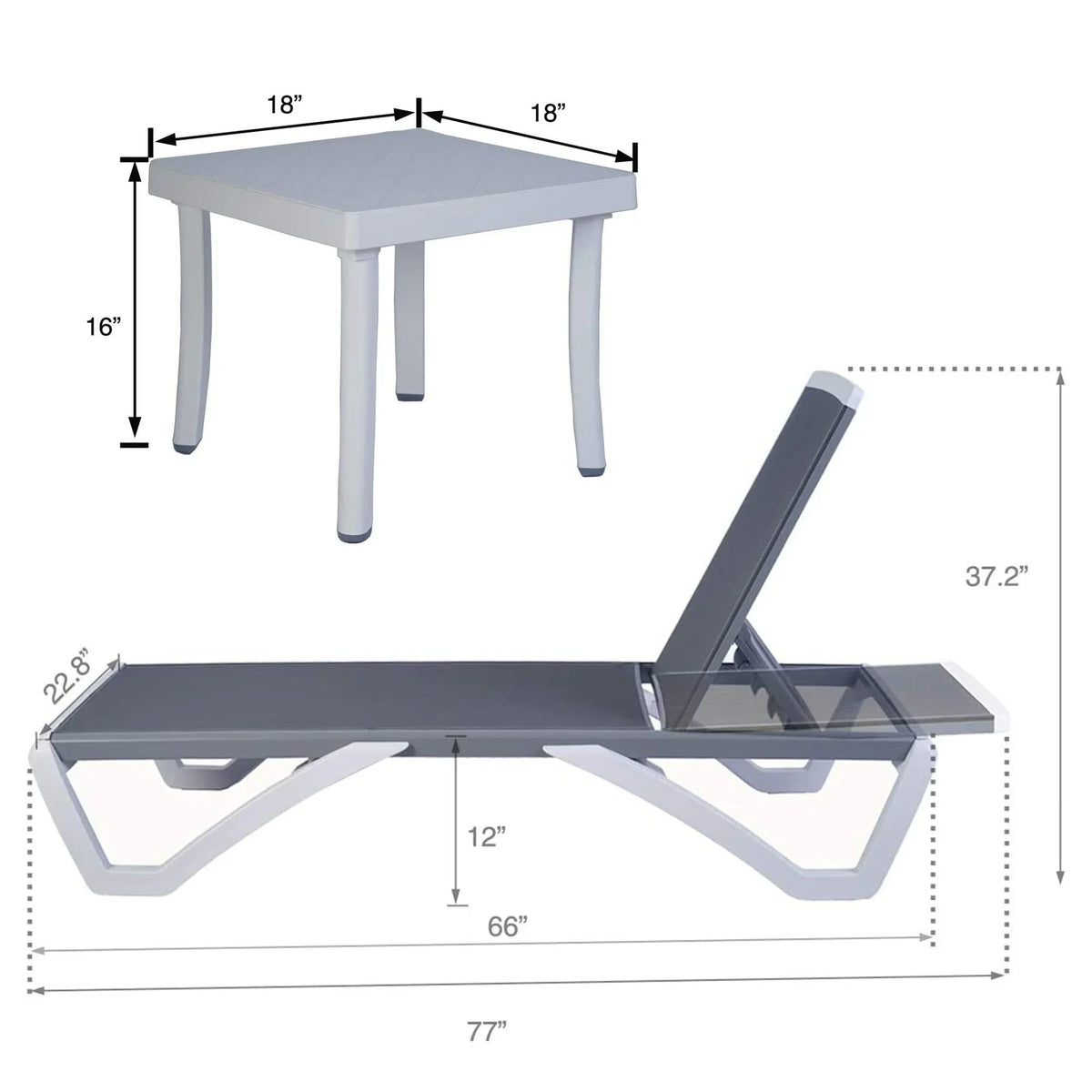 Chaise lounge Kozyard Alan għall-patio, bilqiegħda u mimduda, aġġustabbli, magħmula kompletament mill-aluminju u b’saqajn tar-reżina tal-polipropilen