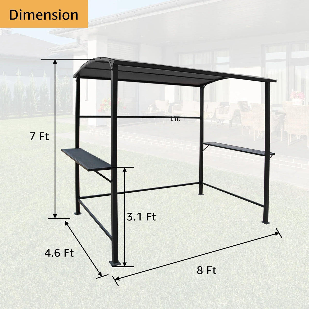 Gazebo da esterno per barbecue con struttura in acciaio da 5 x 8 piedi, copertura e riparo per griglia