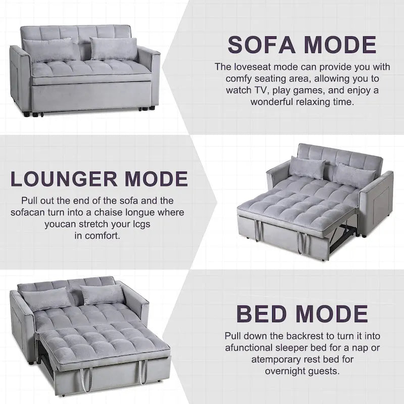 Moderne fluwelen tweezitsfuton met verstelbare rugleuning en zakken, geschikt voor 2 personen ??Donkergrijs / lichtgrijs / blauw / zwart
