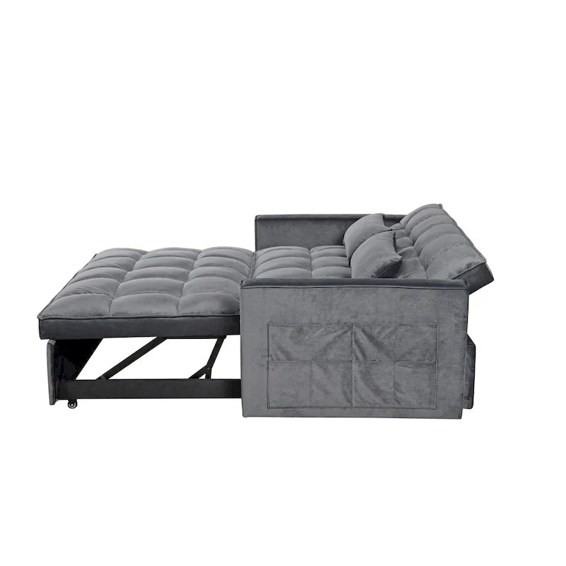 Moderne fluwelen tweezitsfuton met verstelbare rugleuning en zakken, geschikt voor 2 personen ??Donkergrijs / lichtgrijs / blauw / zwart