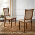 Ronda eetkamerstoelen met beige linnen en rotan rugleuning (set van 2)