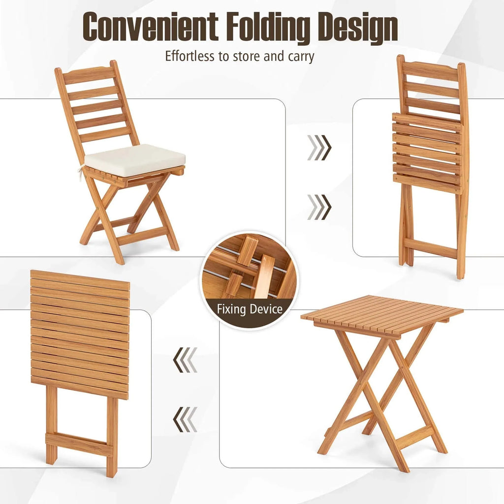 Patiojoy 3-teiliges faltbares Bistro-Set mit abnehmbaren Sitzpolstern - Details anzeigen